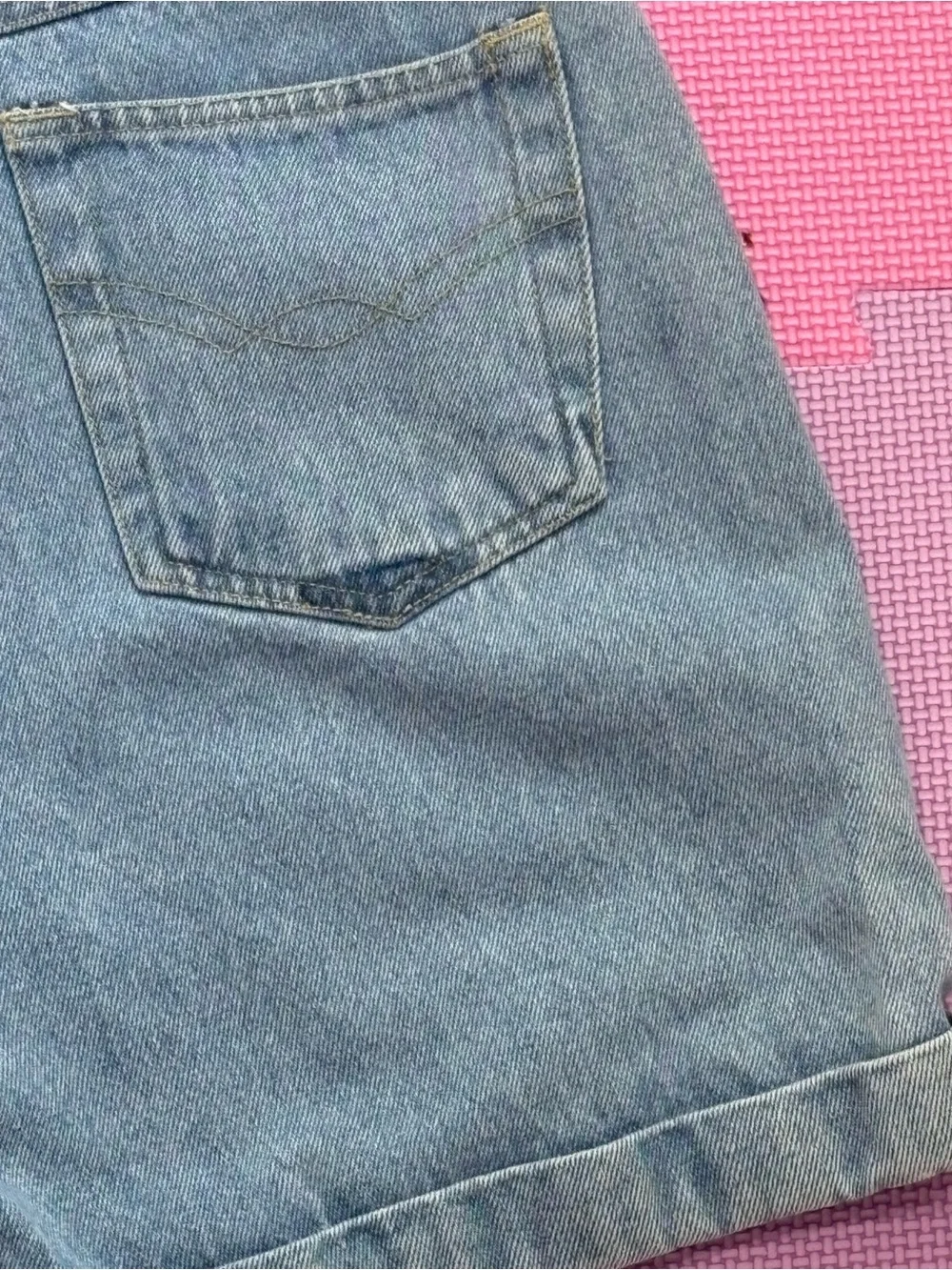 High-Rise Light Blue Denim Jean Shorts with Cuffed Hem